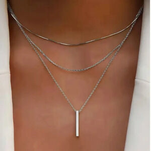 Silver plated three piece minimalist necklace set - New adjustable